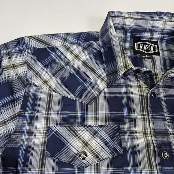 NEW Gibson Trading Co Mens Pearl Snap Western Shirt L Plaid Blue Rodeo Cowboy - Picture 1 of 16